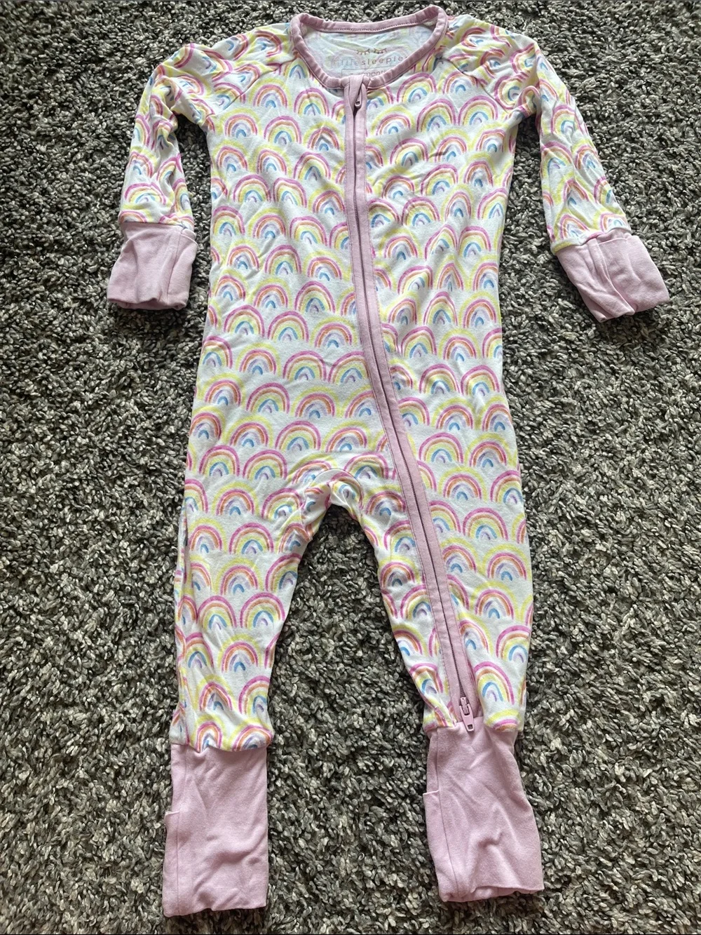 Little Sleepies Pink Rainbow Zip-Front One-Piece Pajamas - size 3-6 months
